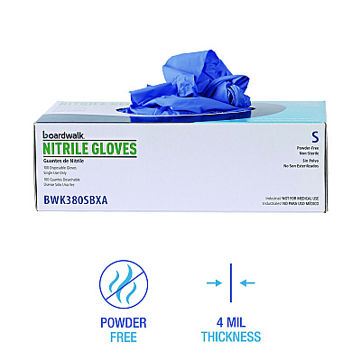 Boardwalk Disposable General-Purpose Nitrile Gloves, Small, Blue, 4 mil, 1,000/Carton (BWK380SCTA)