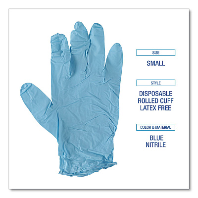 Boardwalk Disposable Examination Nitrile Gloves, Small, Blue, 5 mil, 1,000/Carton (BWK382SCTA)