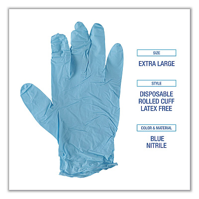 Boardwalk Disposable Examination Nitrile Gloves, X-Large, Blue, 5 mil, 1,000/Carton (BWK382XLCTA)