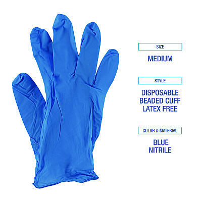 Boardwalk Disposable Powder-Free Nitrile Gloves, Medium, Blue, 5 mil, 100/Box (BWK395MBXA)