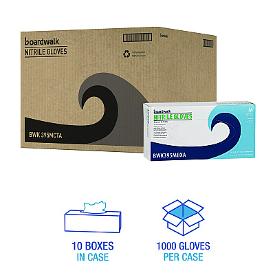 Boardwalk Disposable Powder-Free Nitrile Gloves, Medium, Blue, 5 mil, 1,000/Carton (BWK395MCTA)