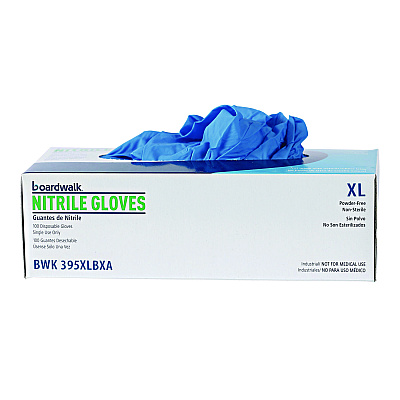 Boardwalk Disposable General-Purpose Powder-Free Nitrile Gloves, X-Large, Blue, 5 mil, 100/Box (BWK395XLBXA)