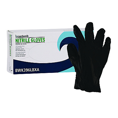 Boardwalk Disposable General-Purpose Powder-Free Nitrile Gloves, Large, Black, 4.4 mil, 100/Box, 10 Boxes/Carton (BWK396LCTA)