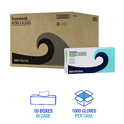 Boardwalk Disposable General-Purpose Powder-Free Nitrile Gloves, Large, Black, 4.4 mil, 100/Box, 10 Boxes/Carton (BWK396LCTA)