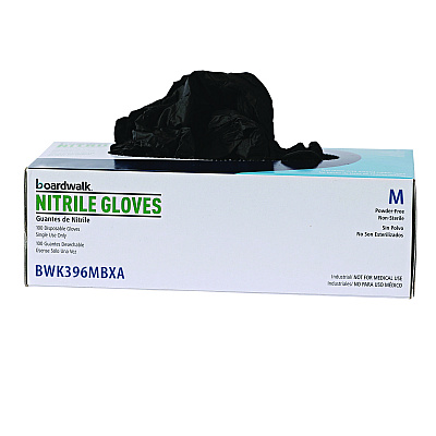 Boardwalk Disposable General-Purpose Powder-Free Nitrile Gloves, Medium, Black, 4.4 mil, 100/Box (BWK396MBXA)