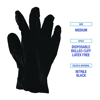 Boardwalk Disposable General-Purpose Powder-Free Nitrile Gloves, Medium, Black, 4.4 mil, 100/Box, 10 Boxes/Carton (BWK396MCTA)