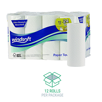 Windsoft Premium Kitchen Roll Towels, 2-Ply, 11 x 6, White, 110/Roll, 12 Rolls/Carton (WIN12216)