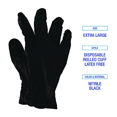 Boardwalk Disposable General-Purpose Powder-Free Nitrile Gloves, X-Large, Black, 4.4 mil, 100/Box (BWK396XLBXA)