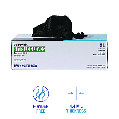 Boardwalk Disposable General-Purpose Powder-Free Nitrile Gloves, X-Large, Black, 4.4 mil, 100/Box, 10 Boxes/Carton (BWK396XLCTA)