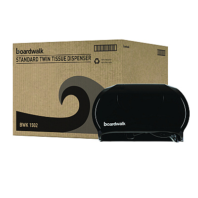 Boardwalk Standard Twin Toilet Tissue Dispenser, 13 x 6.75 x 8.75, Black (BWK1502)