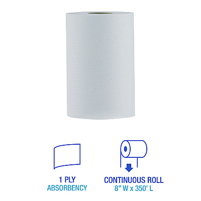 Boardwalk Hardwound Paper Towels, Nonperforated, 1-Ply, 8" x 350 ft, White, 12 Rolls/Carton (BWK6250)