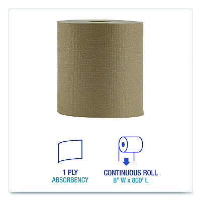 Boardwalk Hardwound Paper Towels, Nonperforated, 1-Ply, 8" x 800 ft, Natural, 6 Rolls/Carton (BWK6256)