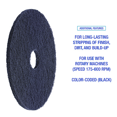 Boardwalk Stripping Floor Pads, 15" Diameter, Black, 5/Carton (BWK4015BLA)