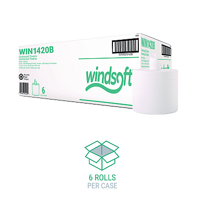 Windsoft Center-Flow Perforated Paper Towel Roll, 7.3 x 15, White, 6 Rolls/Carton (WIN1420B)