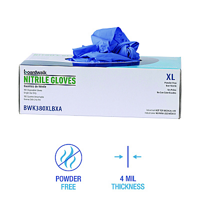 Boardwalk Disposable General-Purpose Nitrile Gloves, X-Large, Blue, 4 mil, 1,000/Carton (BWK380XLCTA)