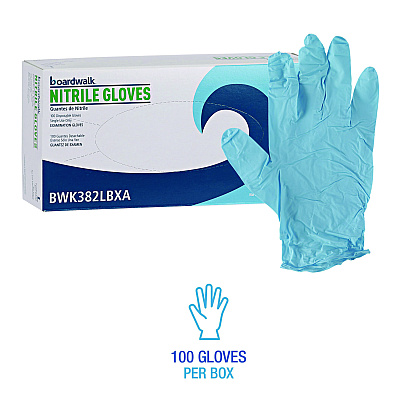 Boardwalk Disposable Examination Nitrile Gloves, Large, Blue, 5 mil, 100/Box (BWK382LBXA)