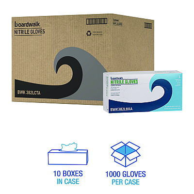 Boardwalk Disposable Examination Nitrile Gloves, Large, Blue, 5 mil, 1,000/Carton (BWK382LCTA)