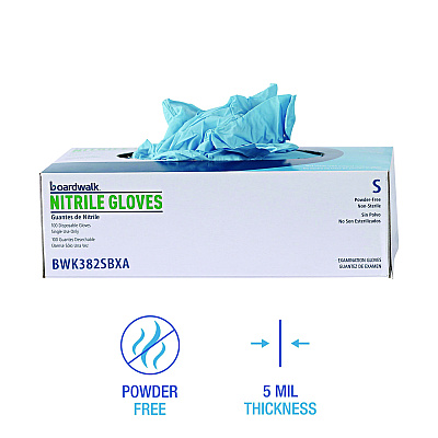 Boardwalk Disposable Examination Nitrile Gloves, Small, Blue, 5 mil, 1,000/Carton (BWK382SCTA)