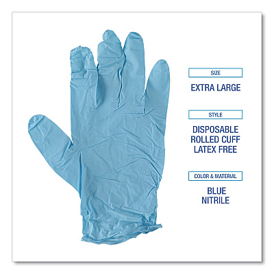 Boardwalk Disposable Examination Nitrile Gloves, X-Large, Blue, 5 mil, 100/Box (BWK382XLBXA)
