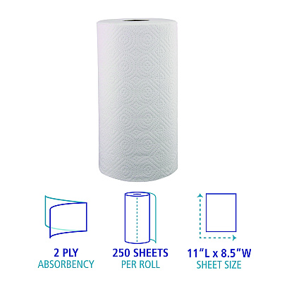 Boardwalk Kitchen Roll Towel, 2-Ply, 11 x 8.5, White, 250/Roll, 12 Rolls/Carton (BWK6273)