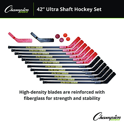 Champion Sports Ultra Shaft Hockey Set, Twelve 42" Hockey Sticks/Two Pucks/Two Balls/Two Extra Blades (CSIUS42SET)
