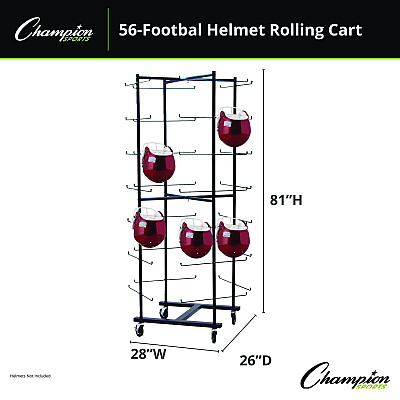 Champion Sports 56 Football Helmet Rolling Rack, 26" x 28" x 81", Black (CSIFBWR)