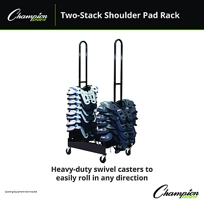 Champion Sports Mobile Two-Stack Shoulder Pad Rack, Metal, 176 lb Capacity, 24" x 30" x 69", Black (FBSPR2)