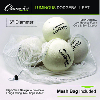 Champion Sports Rhino Skin Luminous Dodgeball Set, 6.3" Diameter, 6/Set (CSIRXLUMSET)