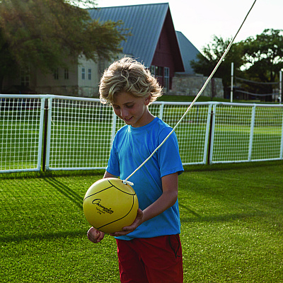 Champion Sports Deluxe Tether Ball Set, Tetherball/102" Cord/(4) 24" Telescoping Poles/Carry Bag/Pump with Needle (CSIDTBSET)