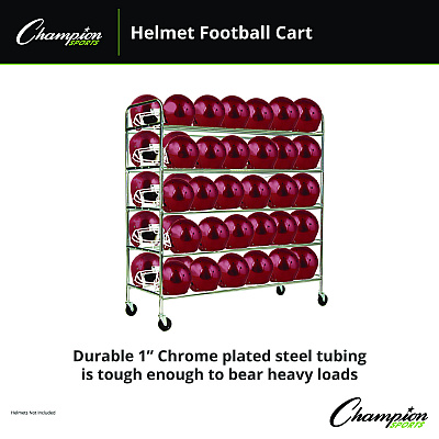 Champion Sports 60 Helmet Football Cart, Five Shelves, Metal, 176 lb Capacity, 24" x 61" x 65", Chrome (FBHC)
