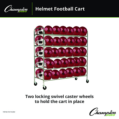 Champion Sports 60 Helmet Football Cart, Five Shelves, Metal, 176 lb Capacity, 24" x 61" x 65", Chrome (FBHC)