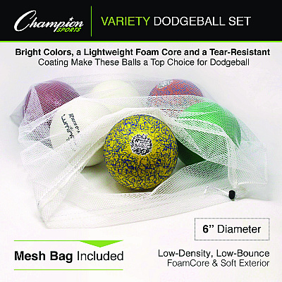 Champion Sports Rhino Skin Variety Dodgeball Set, 6.3" Diameter, Luminous/Spider/ThermoGrip, 6/Set (CSIRXVARIETYSET)