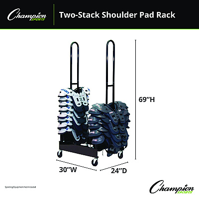 Champion Sports Mobile Two-Stack Shoulder Pad Rack, Metal, 176 lb Capacity, 24" x 30" x 69", Black (FBSPR2)