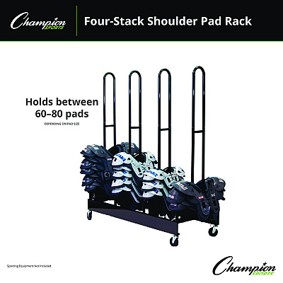 Champion Sports Mobile Four-Stack Shoulder Pad Rack, Metal, 176 lb Capacity, 24" x 59" x 68", Black (FBSPR4)