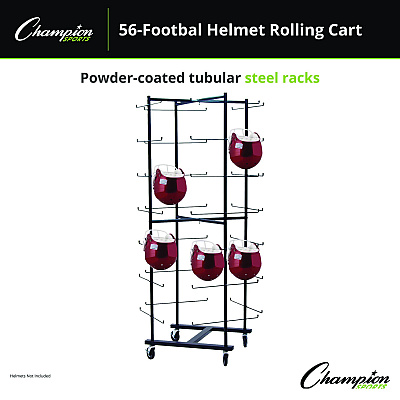 Champion Sports 56 Football Helmet Rolling Rack, 26" x 28" x 81", Black (CSIFBWR)