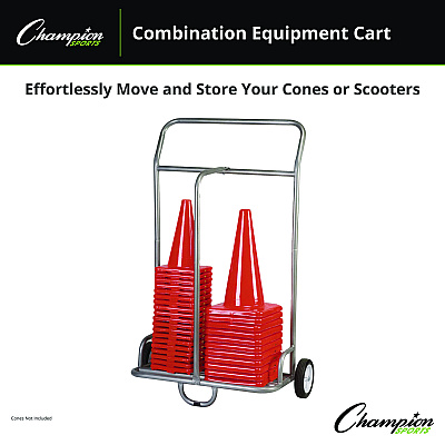 Champion Sports Combination Equipment Cart, Metal, 132 lb Capacity, 16 x 32 x 48, Silver (CSICSCART)