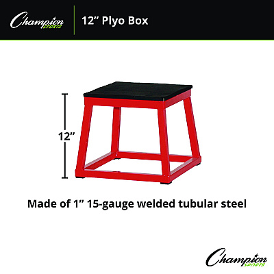Champion Sports Plyo Box, 15" x 15", Plywood/Rubber/Steel, Red/Black (CSIPXB12)