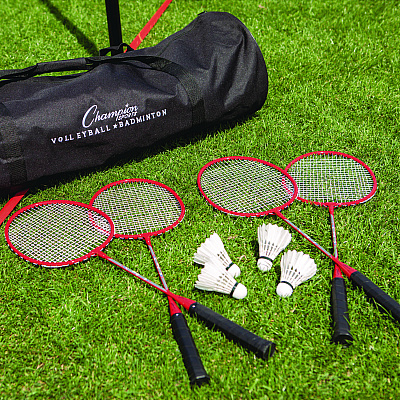 Champion Sports Deluxe Volleyball/Badminton Tournament Set, (4) Rackets/(2) Shuttlecocks/(2) Birdies/Net/Pump/Volleyball (CSICG202)