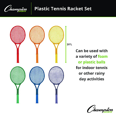 Champion Sports Plastic Tennis Racket Set, Six 21" Rackets, Assorted Colors (CSIJTRSET)
