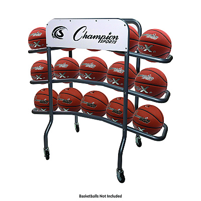 Champion Sports 3-Tier Pro Basketball Rack, Metal, 220 lb Capacity, 8 x 60 x 48, Silver (CSICBR15)