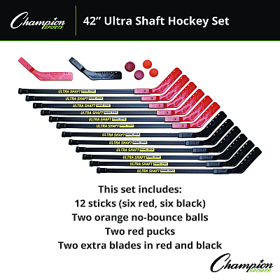 Champion Sports Ultra Shaft Hockey Set, Twelve 42" Hockey Sticks/Two Pucks/Two Balls/Two Extra Blades (CSIUS42SET)