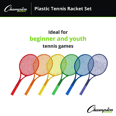 Champion Sports Plastic Tennis Racket Set, Six 21" Rackets, Assorted Colors (CSIJTRSET)