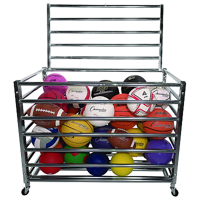 Champion Sports Heavy Duty Lockable Ball Locker, Metal, 132 lb Capacity, 24 x 42 x 30, High-Polish Black (CSILBCXX)