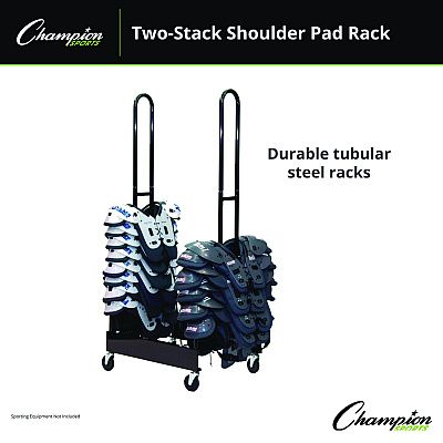 Champion Sports Mobile Two-Stack Shoulder Pad Rack, Metal, 176 lb Capacity, 24" x 30" x 69", Black (FBSPR2)