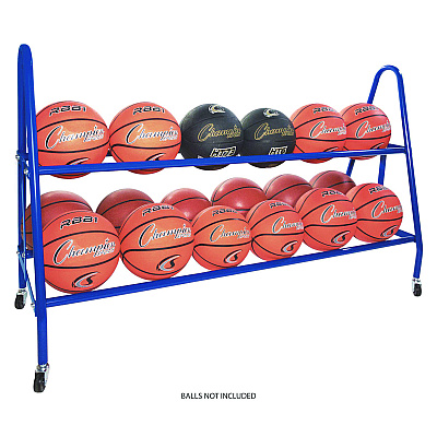 Champion Sports Heavy-Duty Deluxe Ball Cart, Metal, 132 lb Capacity, 17.5 x 59 x 35.75, Blue (CSIBRC18)