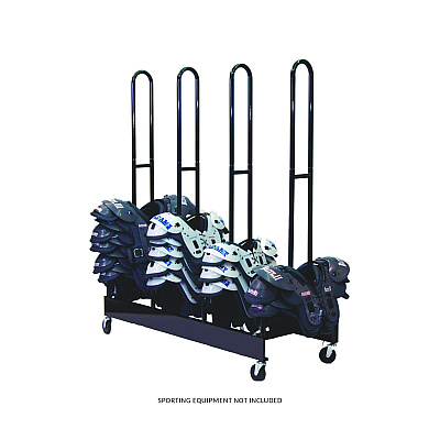 Champion Sports Mobile Four-Stack Shoulder Pad Rack, Metal, 176 lb Capacity, 24" x 59" x 68", Black (FBSPR4)