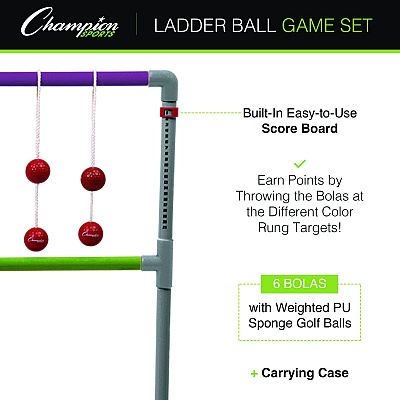 Champion Sports Pro Ladder Golf Game Set, (2) 22" x 37.5" Ladders/Six Bolas/Carry Bag (CSILGSTPRO)