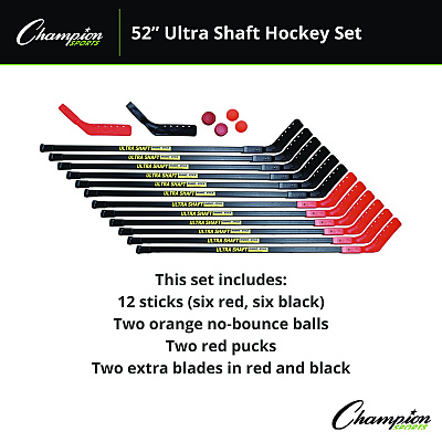 Champion Sports Ultra Shaft Hockey Set, Twelve 52" Hocket Sticks/Two Balls/Two Pucks/Two Extra Blades (CSIUS52SET)