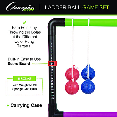 Champion Sports Ladder Ball Game Set, (2) 22" x 37.5" Ladders/(6) Bolas/Carry Bag (CSILGSTSET)