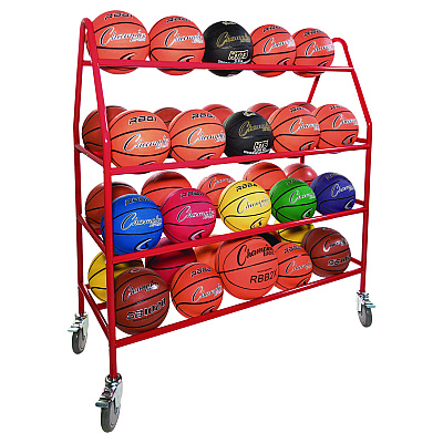 Champion Sports Deluxe Pro Ball Cart, Metal, 176 lb Capacity, 18.5 x 51 x 54, Red (CSIBRCPRO)